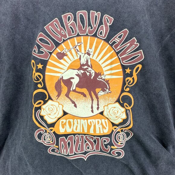 Cowboys Country‎ Music Graphic Tee Extra Large Cropped Boxy Black Western Rodeo - Picture 2 of 8